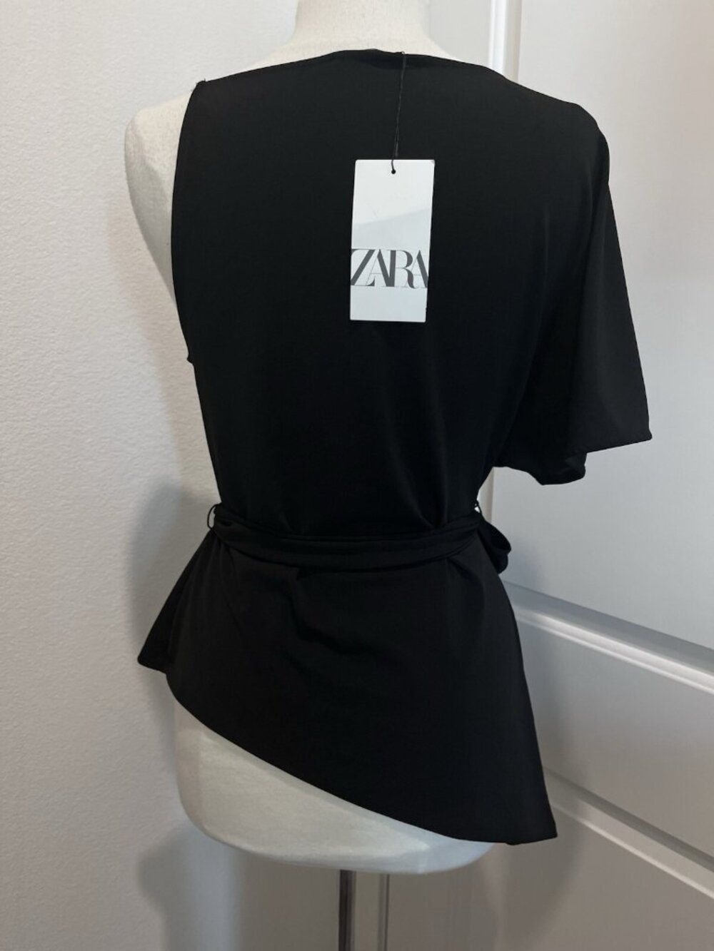 ZARA Black Asymmetrical Tie‑Waist Top M NWT Avant Garde Whimsy Goth Fairy Grunge - Picture 5 of 8